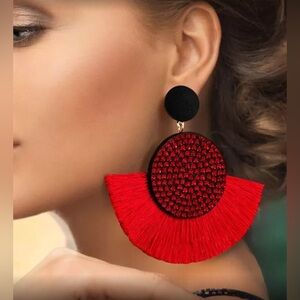 ✨NEW Elegant Red and Black Statement Earrings